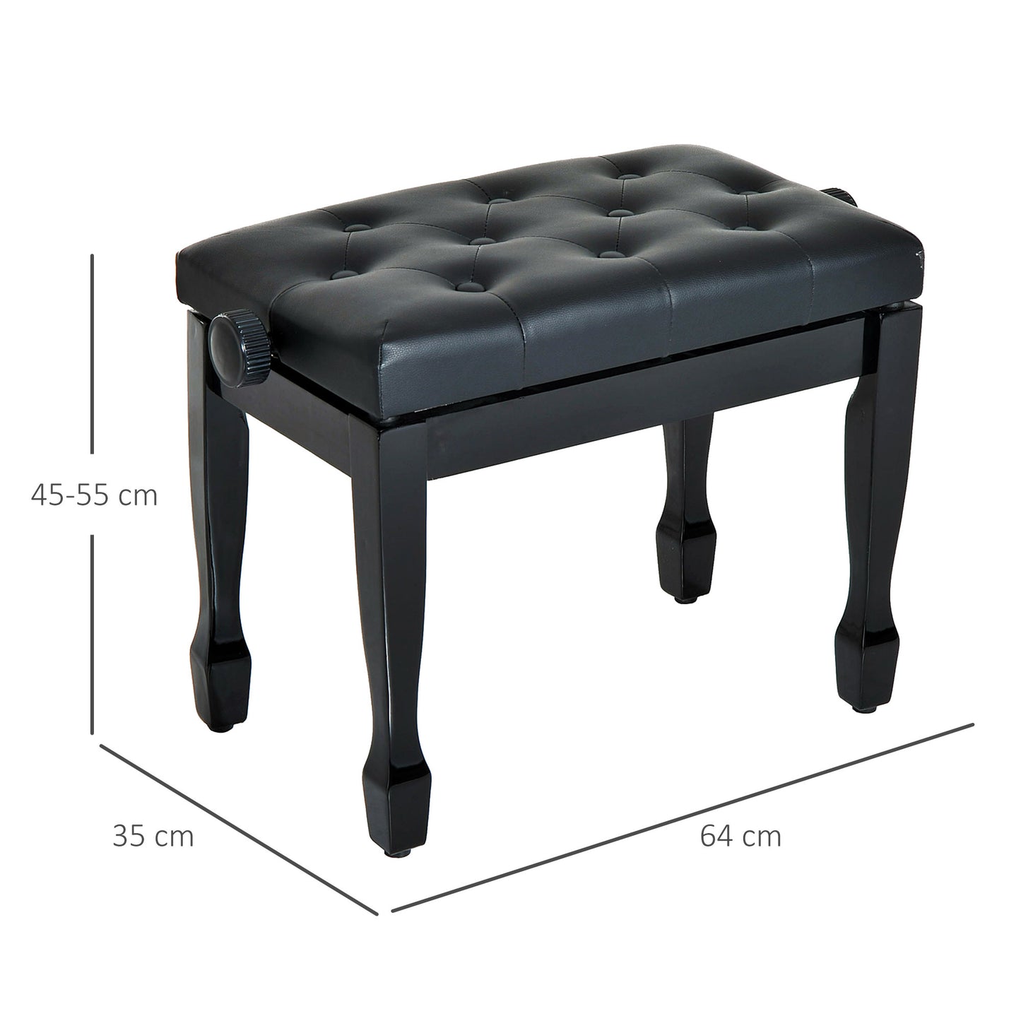 HOMCOM Klavierhocker Höhenverstellbar Klavierbank, Pianobank mit Kunstleder Kissen Keyboardhocker für Piano Keyboard 64 x 35 x 45-55 cm Schwarz