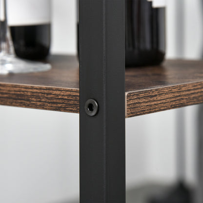 HOMCOM Bartisch-Set Stehtisch mit 2 Barhockern Essgruppe 3-teiliges Tischset Küchentresen mit Regale Spanplatte Stahl Rustikales Braun+Schwarz 109 x 60 x 100 cm