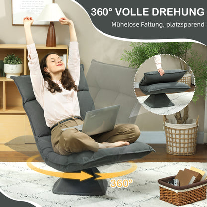 HOMCOM Bodensessel mit 5-fach verstellbarer Rückenlehne, drehbar, moderner Polsterstuhl, Dunkelgrau