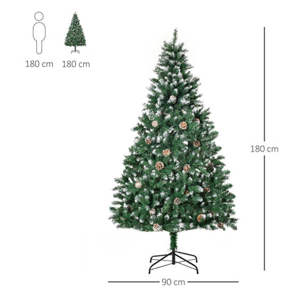 HOMCOM Künstlicher Weihnachtsbaum 180 cm Kieferbaum künstlich mit 59 Zapfen, Schnee, 1111 Spitzen für drinnen