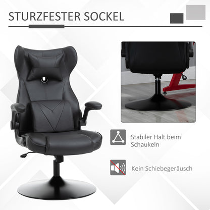 Vinsetto Gaming-Stuhl, Wippfunktion, Lendenkissen, höhenverstellbar, Kunstleder, 67x71x112 cm, Schwarz