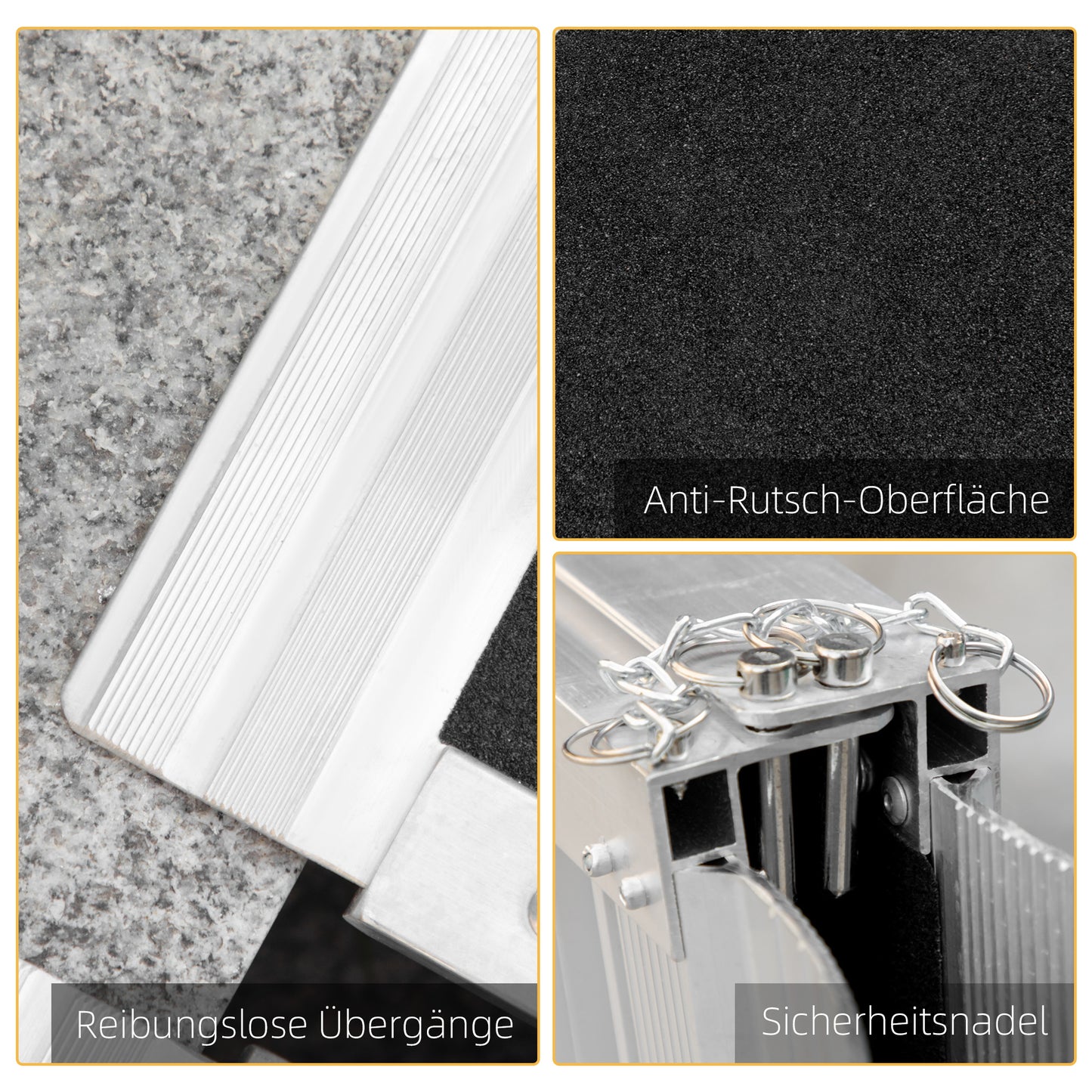 HOMCOM Rollstuhlrampe Auffahrrampe Rollstühle Rollatoren Faltbar Aluminium, 270 kg Belastbar, Schwarz, 91 x 72 x 5 cm