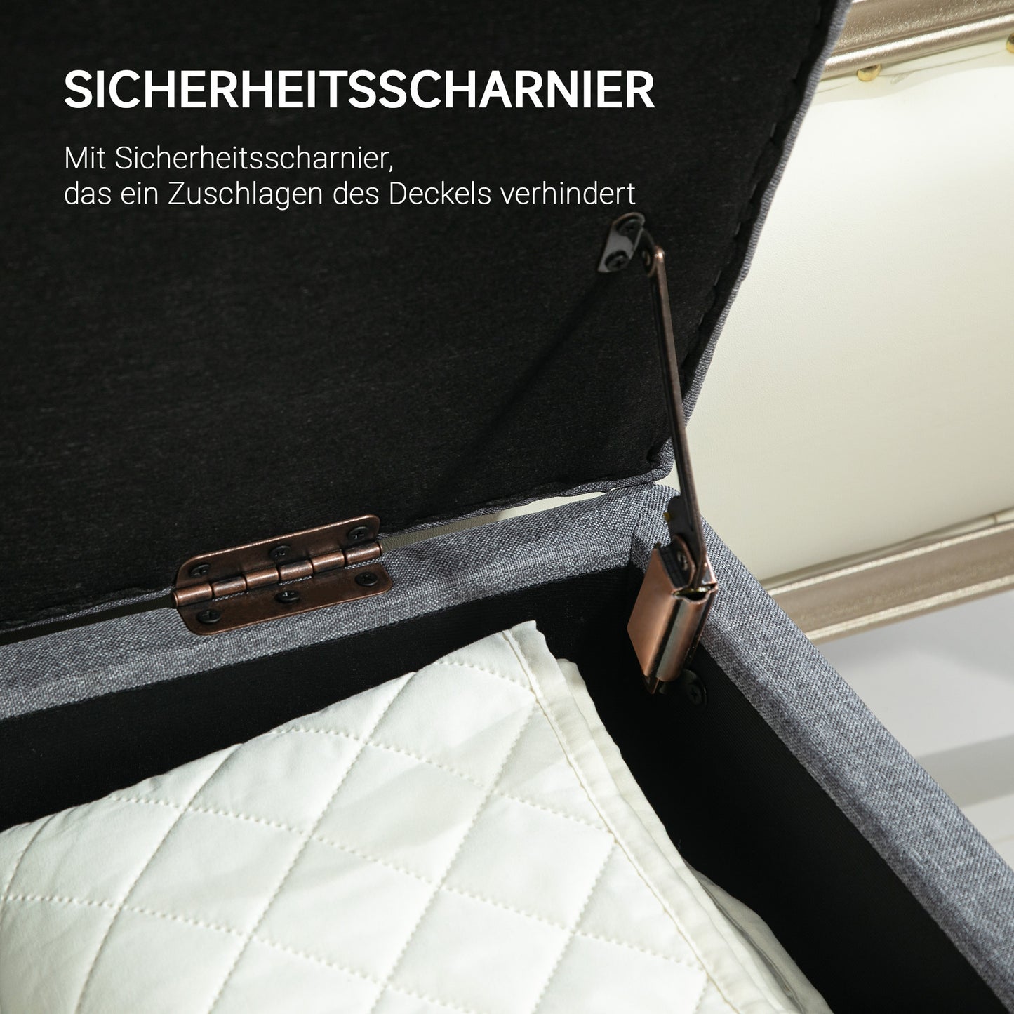 HOMCOM Sitzbank, Polsterbank mit Stauraum, leinenartiges Polyester, Kautschukholz, 100 x 40 x 44 cm, Hellgrau