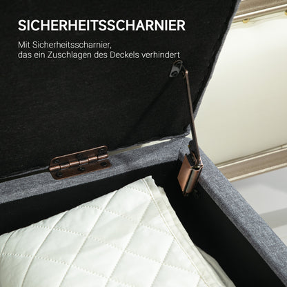 HOMCOM Sitzbank, Polsterbank mit Stauraum, leinenartiges Polyester, Kautschukholz, 100 x 40 x 44 cm, Hellgrau