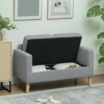 HOMCOM Zweisitzer-Sofa mit Stauraum und soliden Holzbeinen, für Wohnzimmer, Schlafzimmer, 117 x 63 x 79 cm, Hellgrau