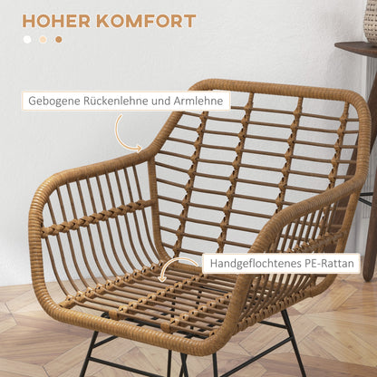 HOMCOM 2-er-Set Stühle im Boho-Stil, Küchenstühle, PE-Rattan, 56 x 60 x 79 cm, Natur + Schwarz