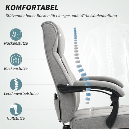 HOMCOM Bürostuhl mit Massagefunktion Ergonomischer Chefsessel mit Liegefunktion Fußstütze Grau