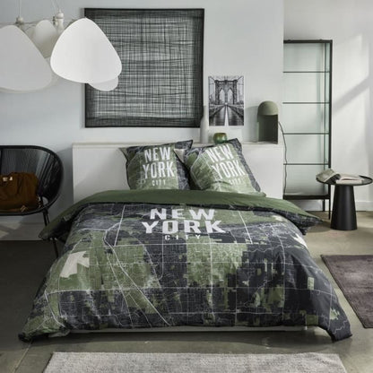 Bedding set - TODAY - JAVA - 2 people - 240x220 cm - Cotton - New York print - Green