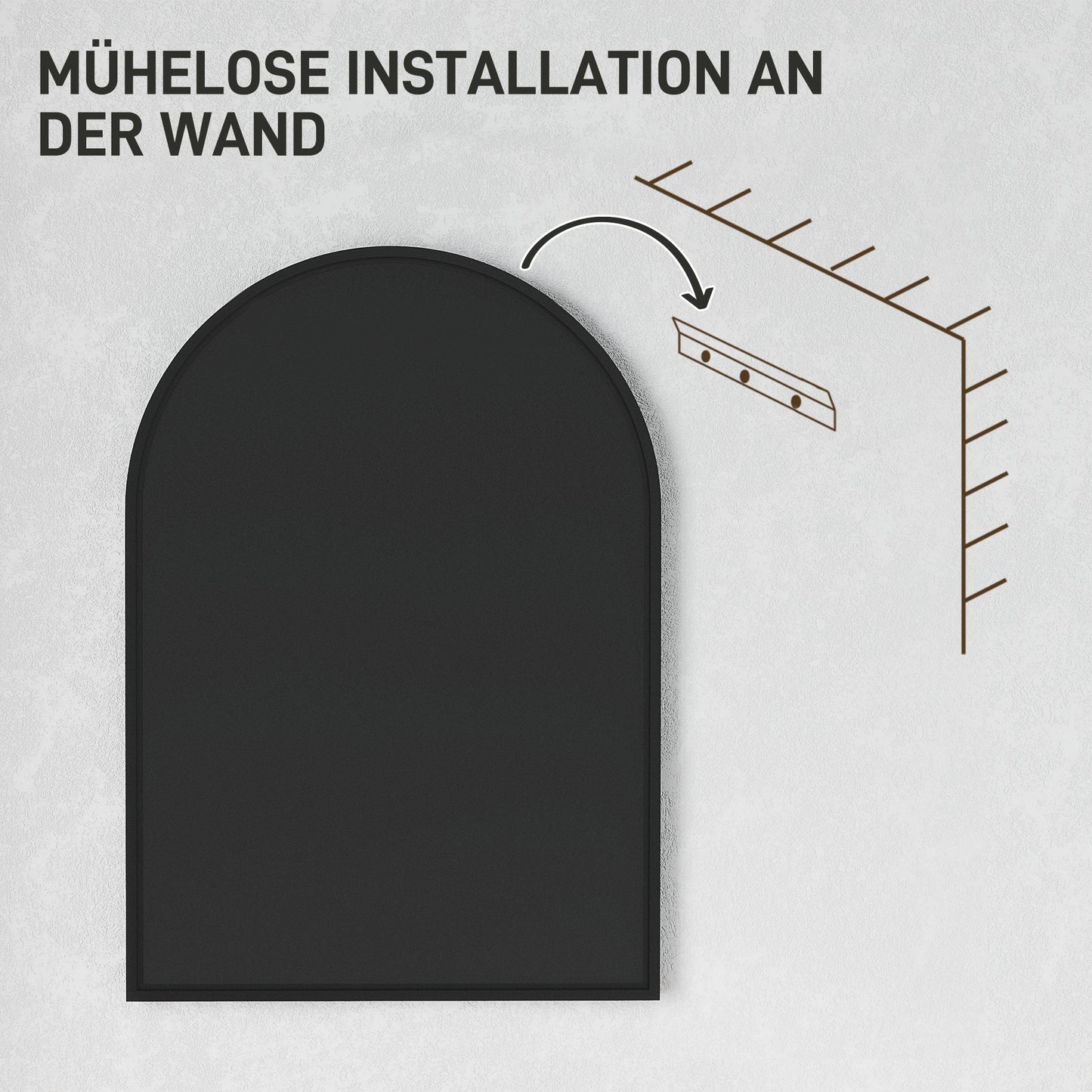 HOMCOM Gebogener Badezimmerspiegel, 50 x 70 cm, Bad-Spiegel mit Aluminium-Rahmen, Deko-Spiegel, Küche, Schwarz