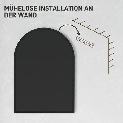 HOMCOM Gebogener Badezimmerspiegel, 50 x 70 cm, Bad-Spiegel mit Aluminium-Rahmen, Deko-Spiegel, Küche, Schwarz