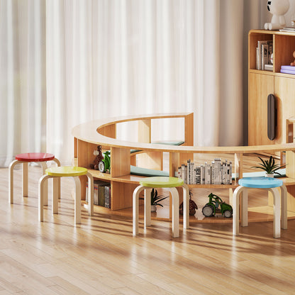 HOMCOM 4 Stapelhocker mit Filzfußpolstern, Birken-Sperrholz, lackiert, Bunt