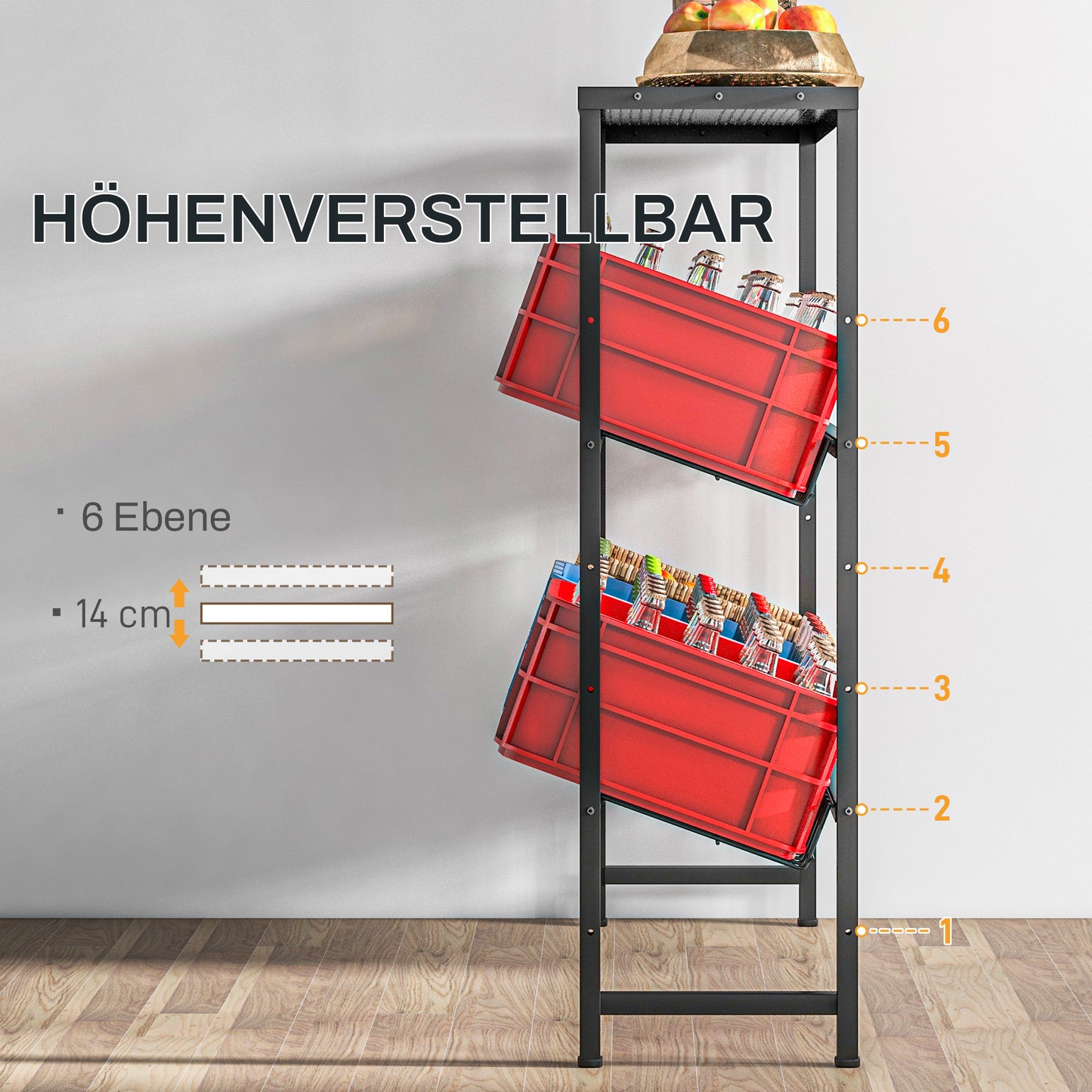 HOMCOM Lagerregal, höhenverstellbar, stabiles Metall, platzsparendes Design, 210 kg belastbar, Schwarz