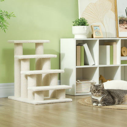 PawHut Katzentreppe 4 Stufen Tiertreppe Treppe für Katze Haustiertreppe Hundetreppe aus Plüsch 61 x 41 x 60 cm Cremeweiß