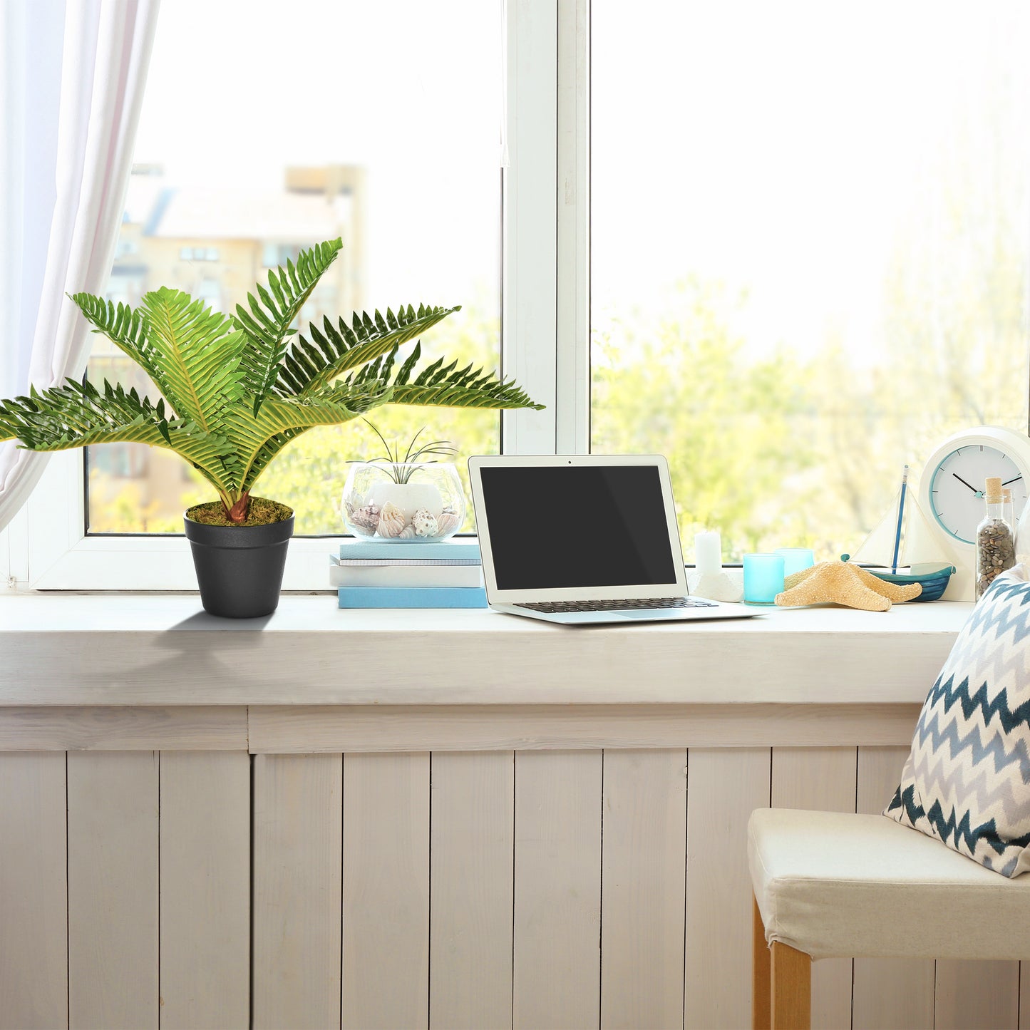 HOMCOM Kunstpflanze, Tropische Palme, inkl. Übertopf, 50 cm, Grün + Schwarz