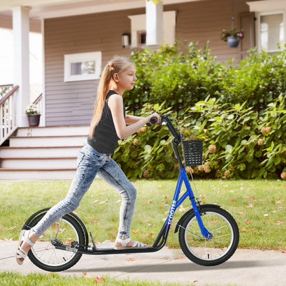 HOMCOM Kinderroller, Scooter mit Bremse, inkl. Korb, höhenverstellbar, für Kinder 5-12 J., blau+schwarz
