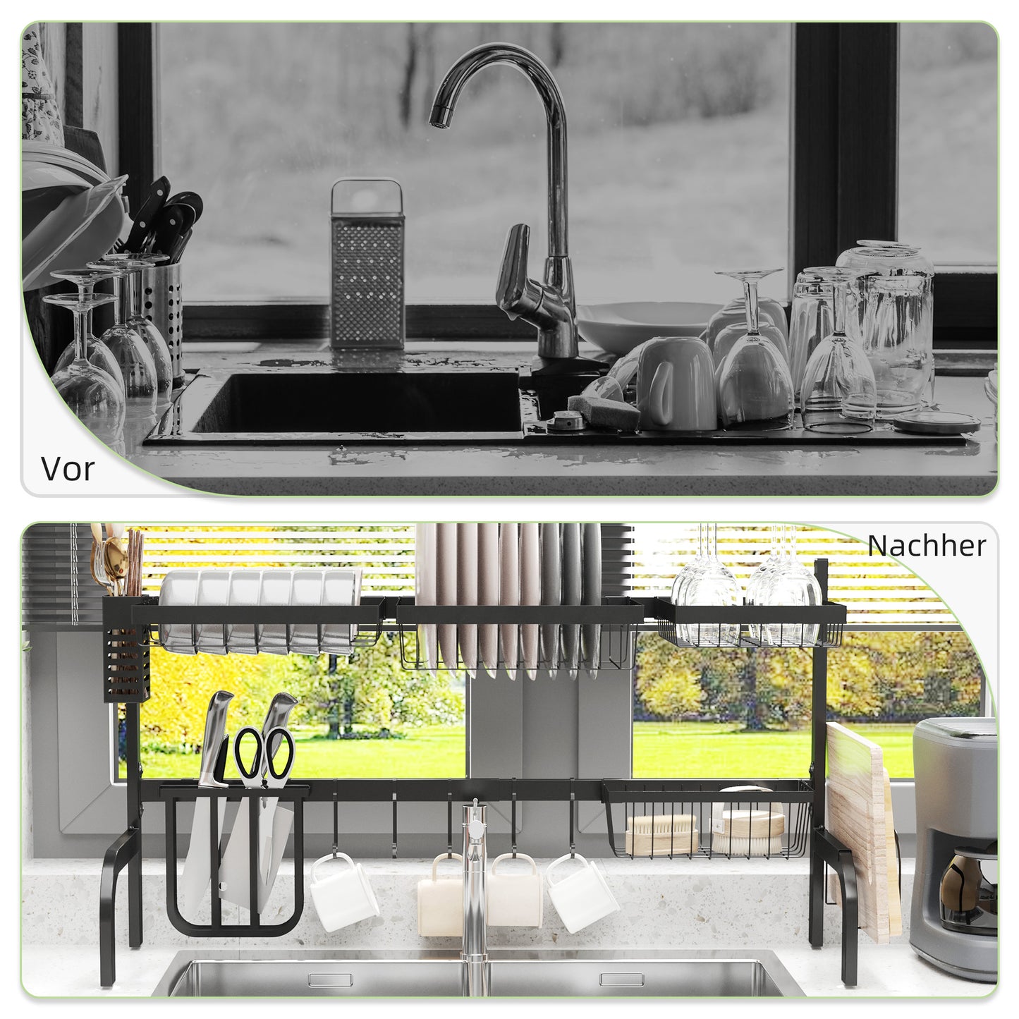 HOMCOM Abtropfgestell, längenverstellbar 51-93 cm, viele Elemente, flexible Anordnung, 93 x 30 x 52cm, schwarz