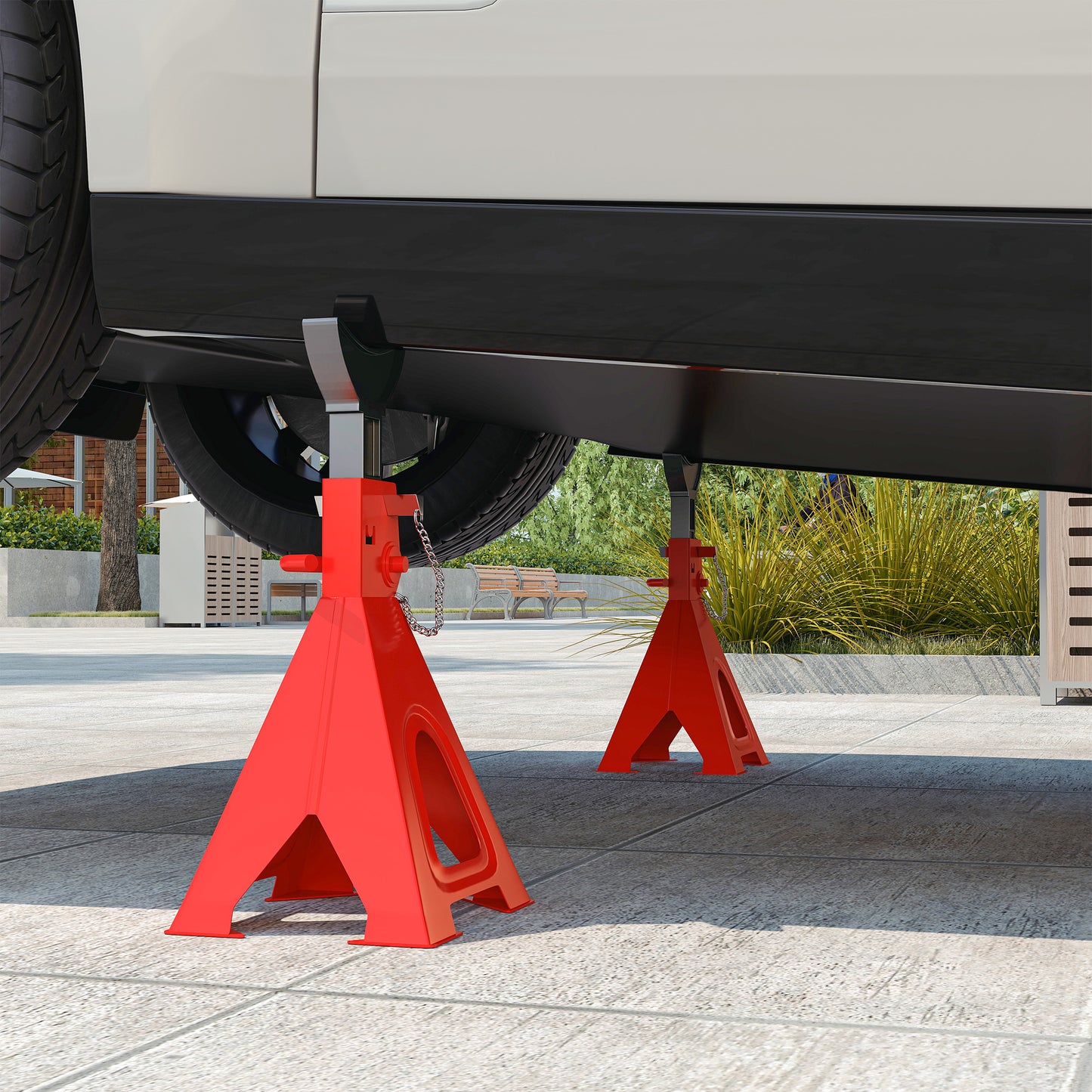 HOMCOM Unterstellbock 6 Tonnen Traglast 2 Stück Stützbock inkl 2 Sicherungssplint Höhenverstellbar Rot