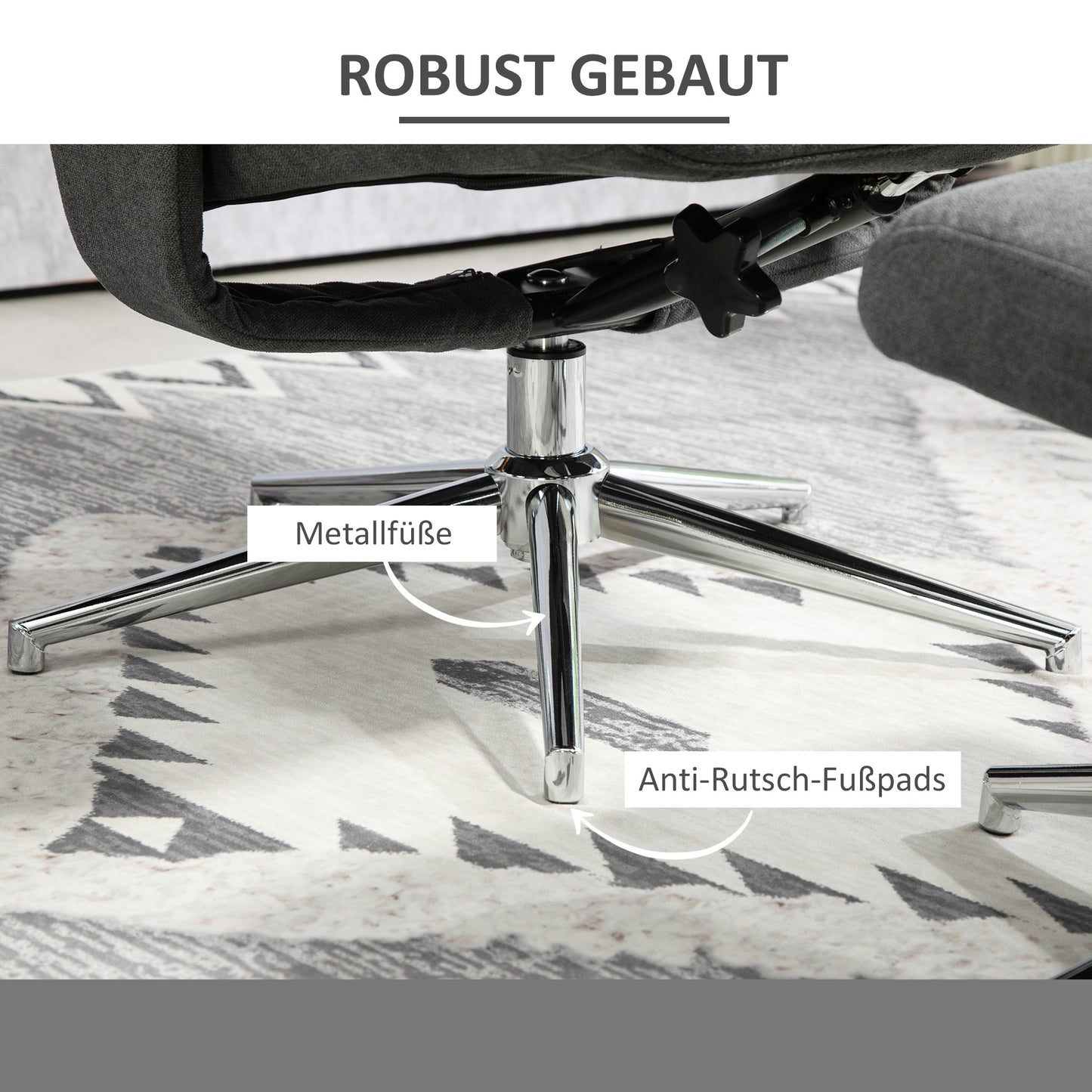 HOMCOM Relaxsessel mit Hocker, verstellbare Rückenlehne, Samtoptik, bis 150 kg, Anthrazit