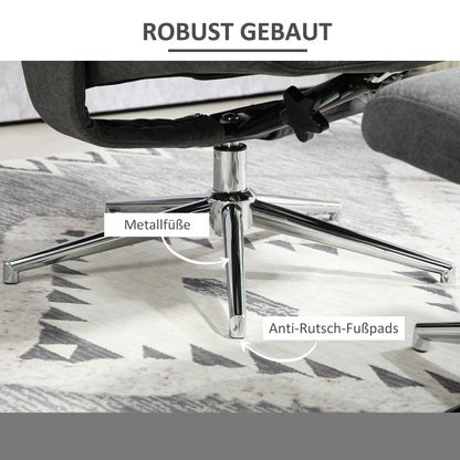 HOMCOM Relaxsessel mit Hocker, verstellbare Rückenlehne, Samtoptik, bis 150 kg, Anthrazit