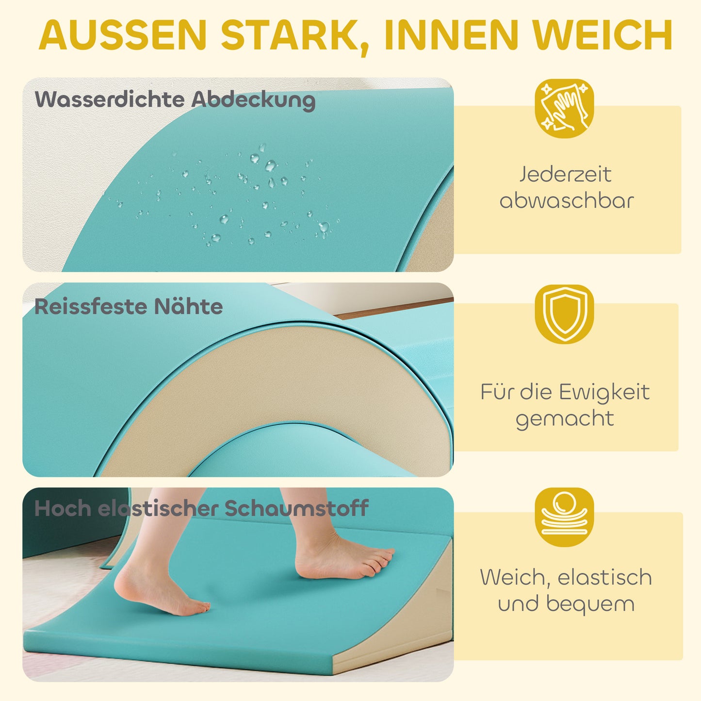 AIYAPLAY 5-teiliges Softbaustein-Set für Babys & Kleinkinder, Schaumstoff, Kunstleder, 5 kreative Formen, Indoor-Set zum Klettern, Krabbeln, Spielen, Grün