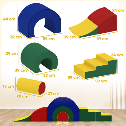 AIYAPLAY 5-teiliges Softbaustein-Set für Babys & Kleinkinder, Schaumstoff, Kunstleder, 5 kreative Formen, Indoor-Set zum Klettern, Krabbeln, Spielen, Bunt