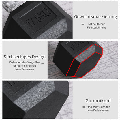 HOMCOM Kurzhantel, 17,5 kg Hantel, Hantel, Gewicht, Anti-Rutsch-Griff, Schwarz + Silber