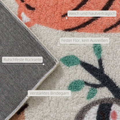 HOMCOM Fleece-Teppich mit Dschungel-Muster, pflegeleicht, Cremeweiß+Bunt