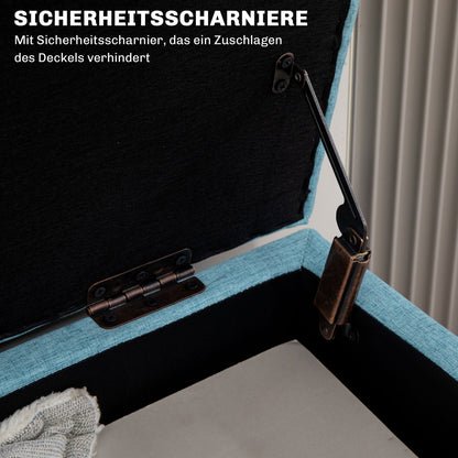 HOMCOM Sitzbank mit Stauraum, bis 220 kg, Leinenoptik, 110x39x45cm, Blau