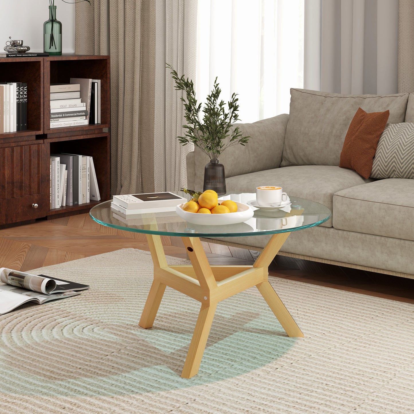 HOMCOM Runder Beistelltisch aus gehärtetem Glas mit verstellbaren Fußpolstern und Stahlrahmen, für Wohnzimmer, Schlafzimmer