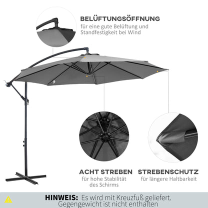 Outsunny Sonnenschirm mit Handkurbel Wetterbeständig 2,95 mx 2,95 mx 2,45 m Polyester Stahl Schwarz