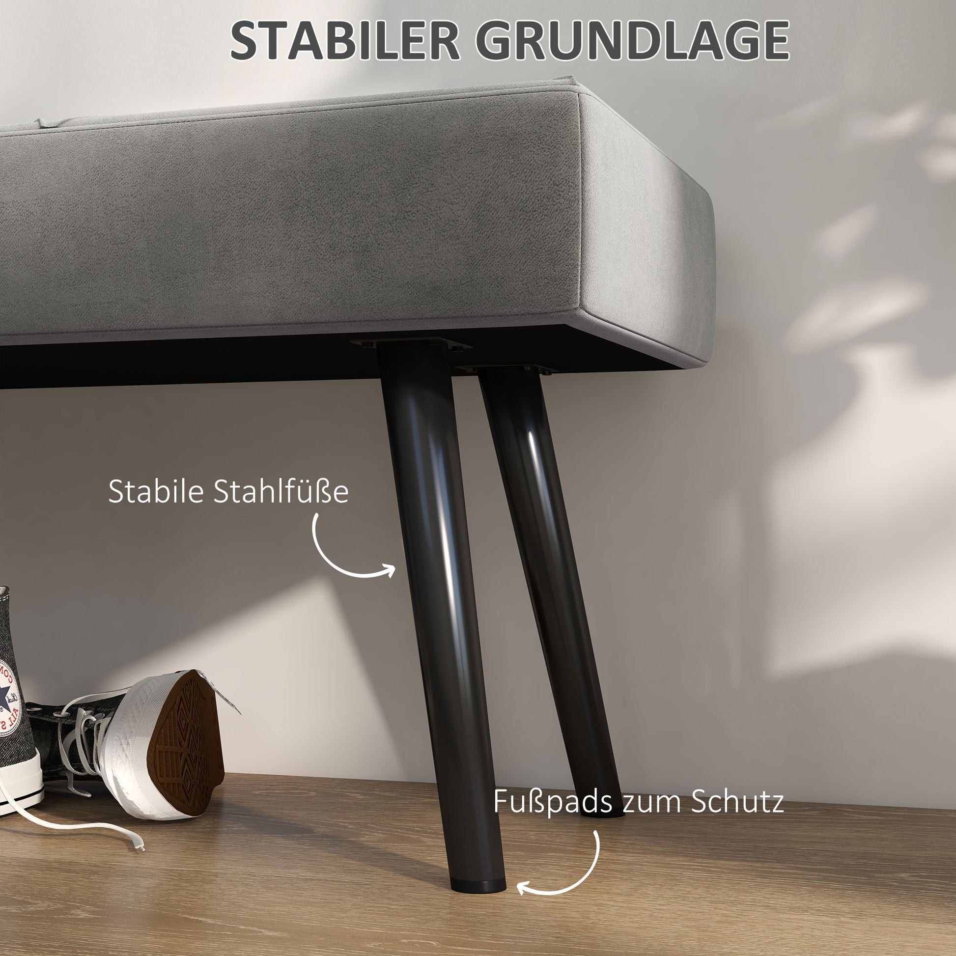 HOMCOM Sitzbank Polsterbank Bettbank, Samtoptik, 100 x 36 x 45 cm, Grau