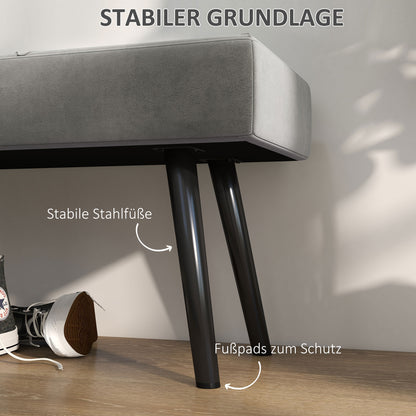 HOMCOM Sitzbank Polsterbank Bettbank, Samtoptik, 100 x 36 x 45 cm, Grau