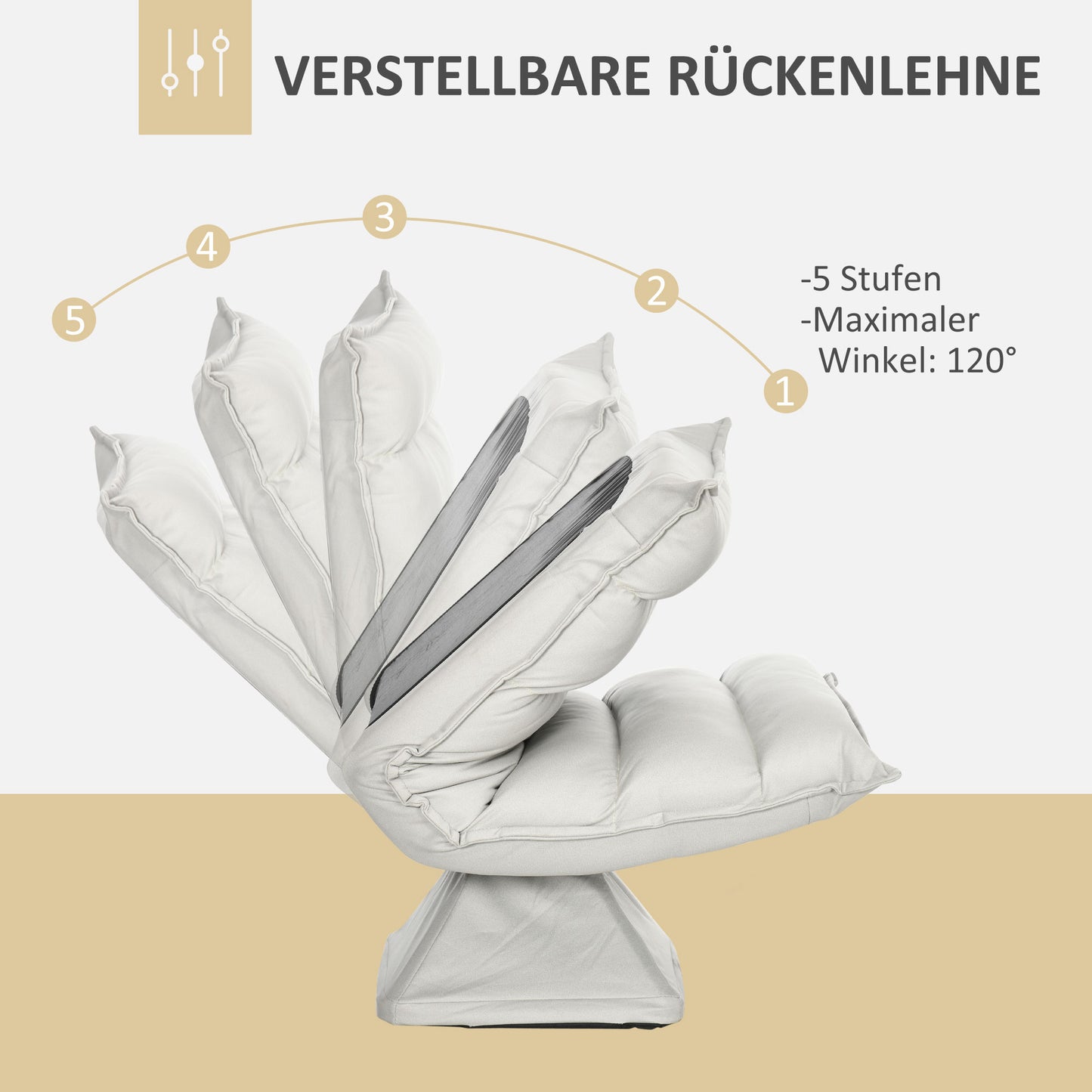 HOMCOM Sessel, drehbar, neigbare Rücklehne, Lederoptik, Stahlrahmen, hellgrau, 62 x 70 x 95 cm