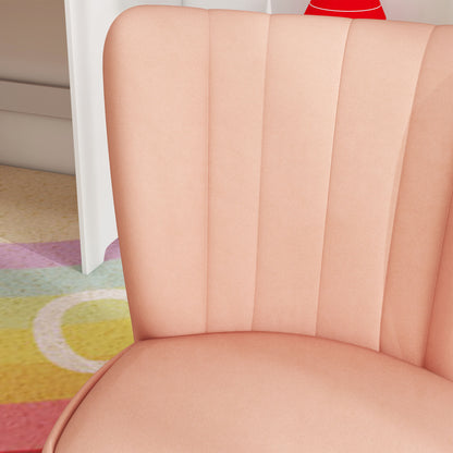 AIYAPLAY Kindersessel, Samtoptik, für 3-7 Jahre, bis 45 kg, Holzgestell, 44x45x56,5cm, Pink