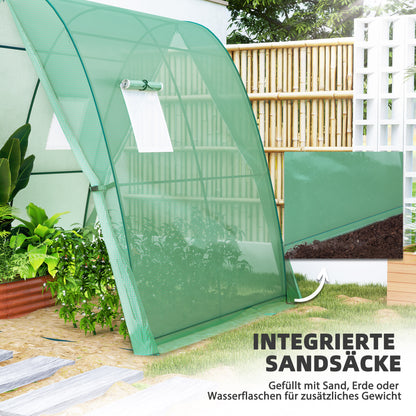 Outsunny Bogen-Gewächshaus mit Sandsäcken und Kunststoff-Abdeckung, 2 Rolltüren, Netzfenster, tragbar, 1,8 x 1,8 x 2 m, Grün