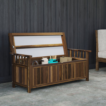 Outsunny 2-Sitzer Gartenbank Holz, wetterfest Sitzbank, Gartenmöbel mit Stauraum Armlehnen 128,5 x 56 x 53,5cm, Verkohlt