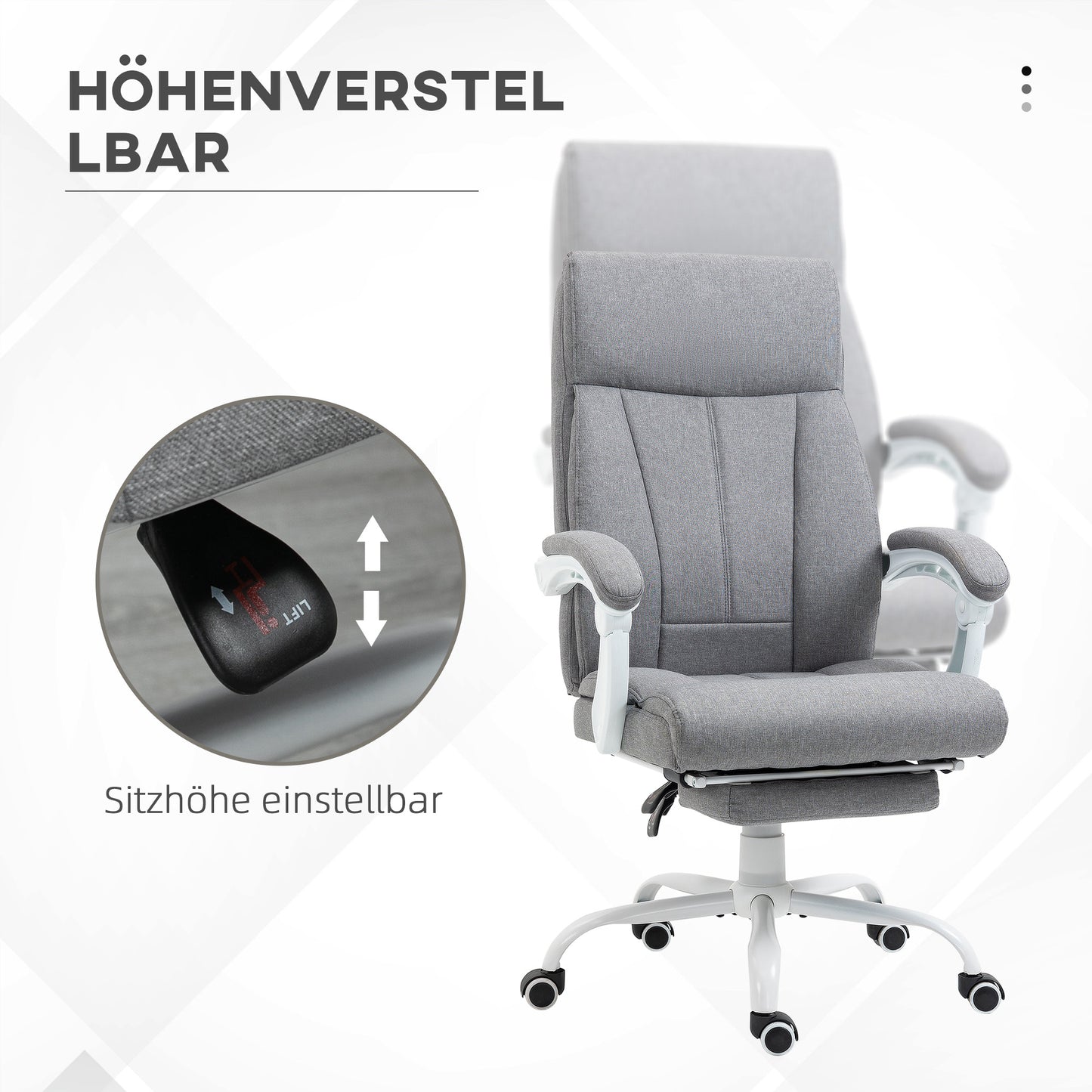 Vinsetto Bürostuhl, Drehstuhl, neigbare Rückenlehne, höhenverstellbar, bis 120 kg, Leinenoptik, Grau