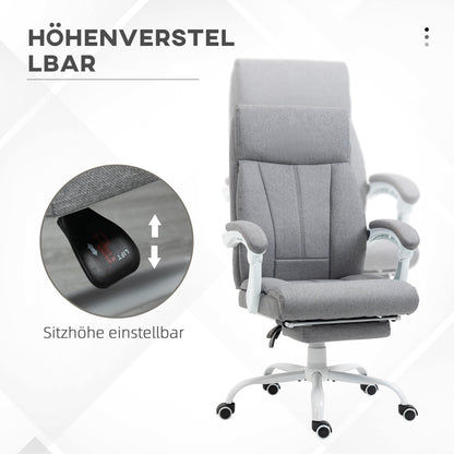 Vinsetto Bürostuhl, Drehstuhl, neigbare Rückenlehne, höhenverstellbar, bis 120 kg, Leinenoptik, Grau