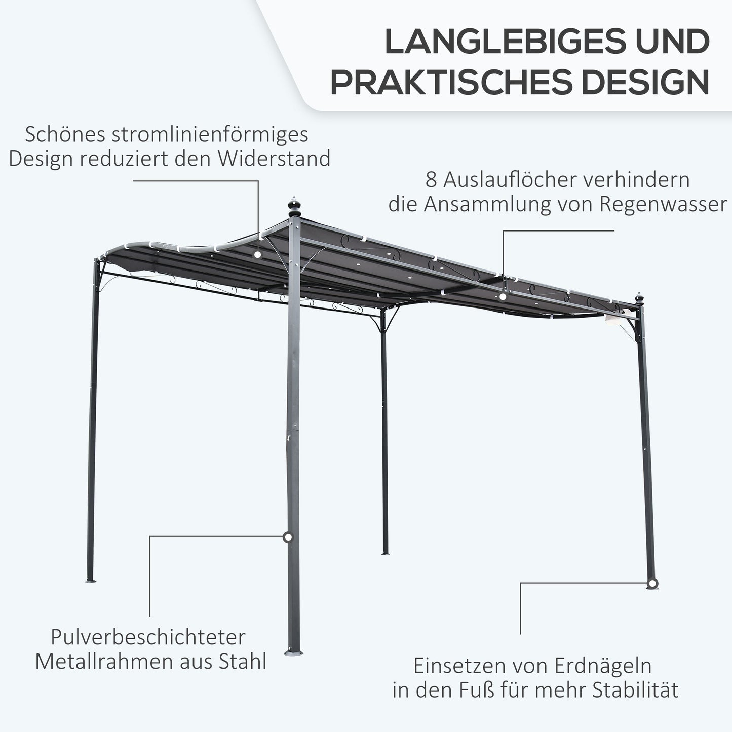 Outsunny Pergola Gartenpavillon Pavillon Überdachung Zelt Metall Grau 297x297cm