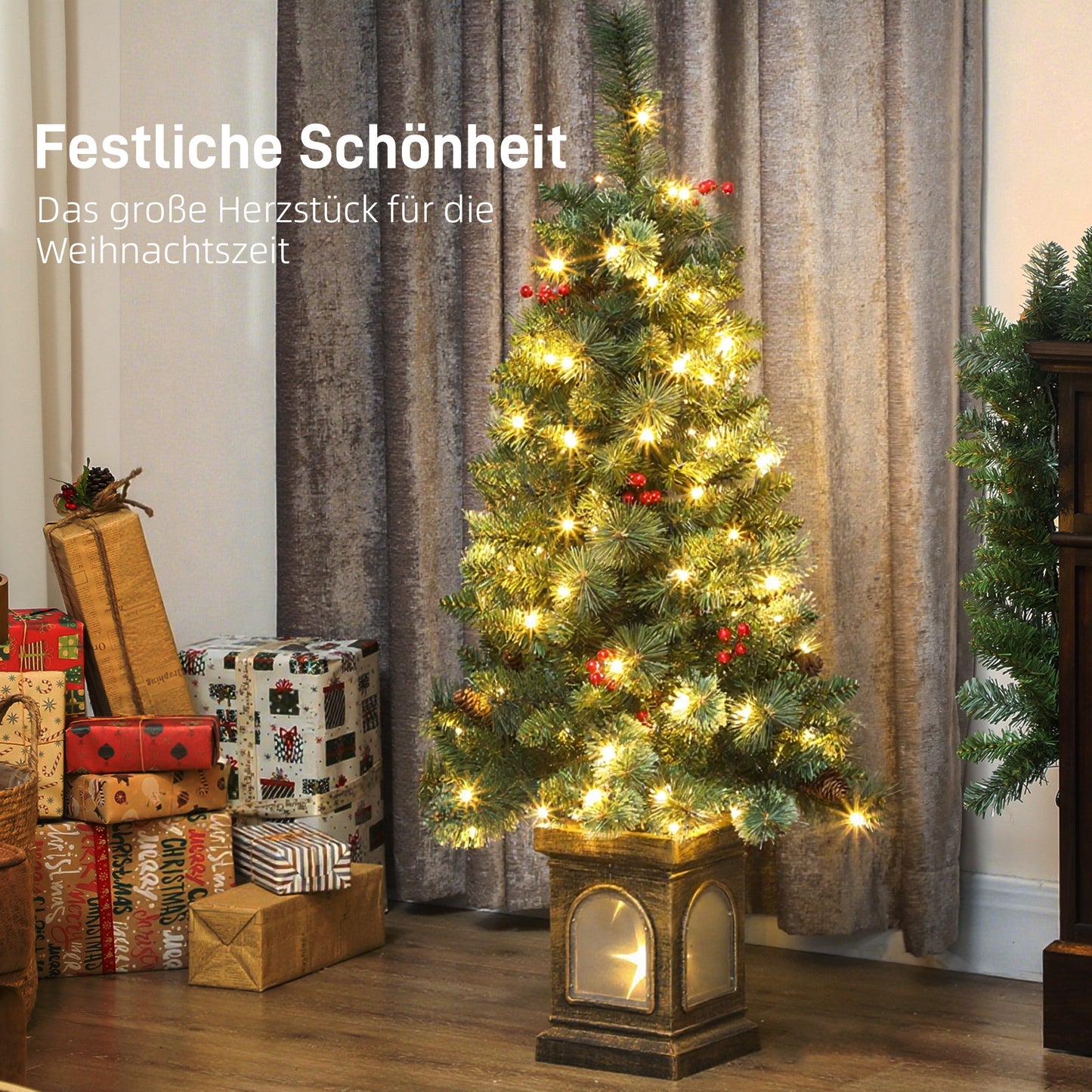 HOMCOM Künstlicher Weihnachtsbaum 120 cm Tannenbaum künstlich mit 100 LED Beleuchtung, 8 Modi, 214 Spitzen