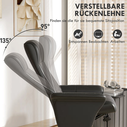 HOMCOM Polstersessel, Akzentsessel mit Hocker, drehbar, ergonomisch, Mikrofasertuchoptik, bis 150 kg, Schwarz