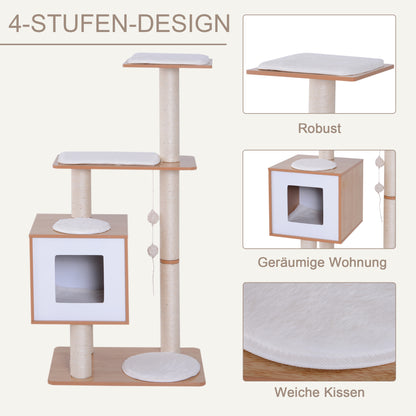 PawHut Katzenkratzbaum Katzenbaum Katzenspielzeug Kletterbaum Sisal Polster Liegefläche mit Ball Natur 71,5 x 49,5 x 120 cm