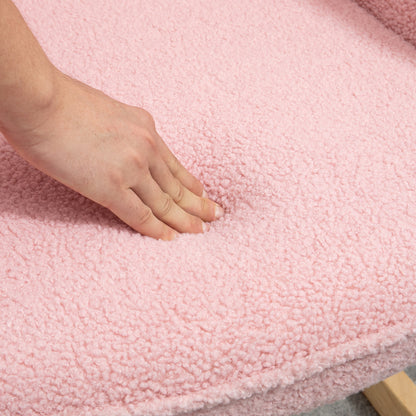 HOMCOM Schaukelstuhl im Retro-Design, Massivholz, Sessel, Relaxsessel, 98 cm x 71 cm x 101 cm, Rosa