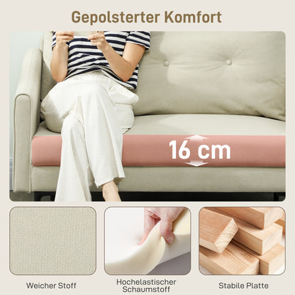 HOMCOM 2-Sitzer-Sofa mit Schaumstoff-Polsterung und Stoffbezug, für Wohnzimmer, Schlafzimmer, Metallrahmen, Cremeweiß