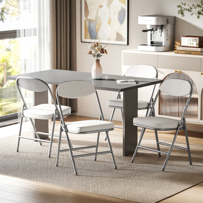 HOMCOM 4er-Set gepolsterte Klappstühle, Faltbare Stühle mit Cordbezug, Rückenlehne, Metallrahmen, Cremeweiß