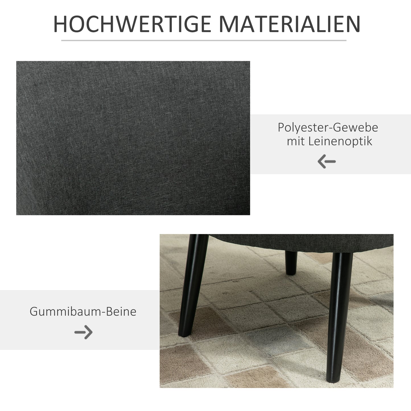 HOMCOM Loungesessel Cocktailsessel bis 150 kg, Leinen-Optik Holz Grau 71 x 65 x 75 cm