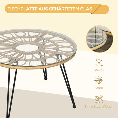 Outsunny 5-teilige Gartensitzgruppe, Boho-Stil, 1 Esstisch & 4 Stühle, Auflagen, Polyrattan, Beige/Natur