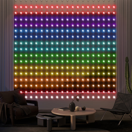 HOMCOM Vorhang mit 400 LED-Lichtern, Dynamische Lichterketten mit Musiksynchronisation für Schlafzimmer, Wohnzimmer, 3 x 3 m