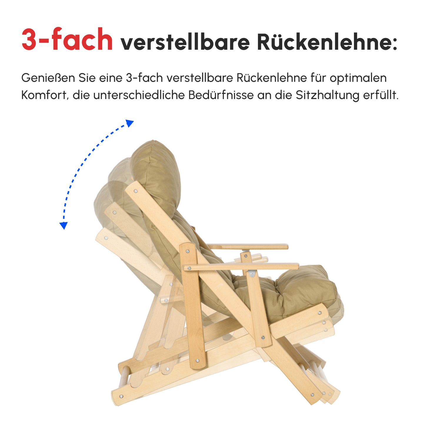 HOMCOM Akzentsessel, Relaxsessel, verstellbare Rückenlehne, Buchenholzrahmen, bis 120 kg, Braun