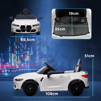 AIYAPLAY Elektro Kinderauto BMW M4, Sound & Licht, 3-5 km/h, inkl. Fernsteuerung, für 3-5 Jahre, Weiß